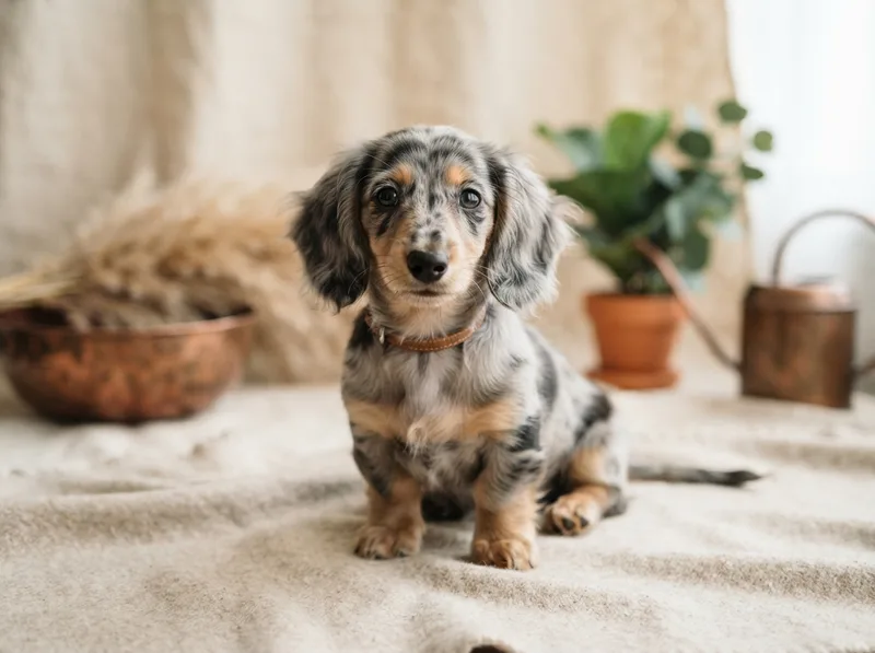 Single dapple long-haired Miniature Dachshund puppy for sale in Singapore