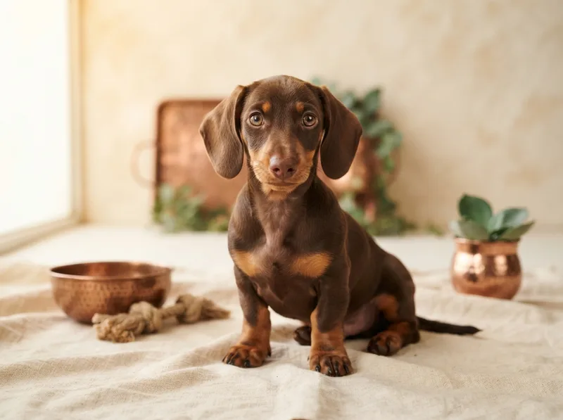 Chocolate and tan smooth Miniature Dachshund puppy for sale in Singapore