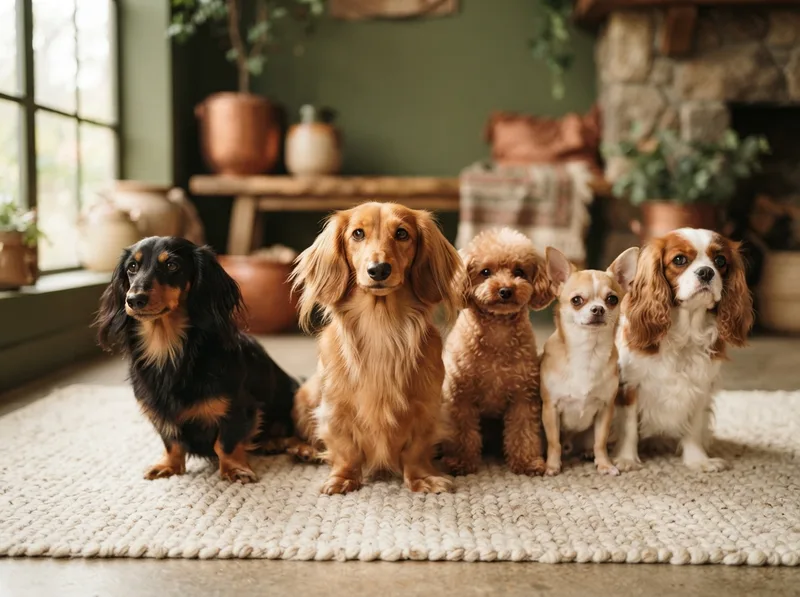 Miniature Dachshund beside other small breeds for comparison